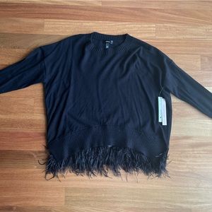 Bloomingdales Black Crew Neck Sweater with Feather Detail
